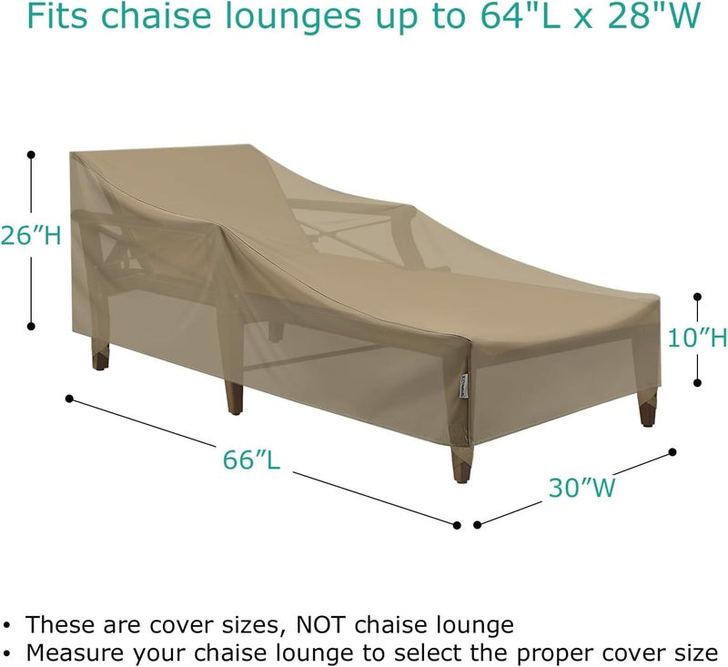 SunPatio Outdoor Chaise Lounge Covers, Heavy Duty Waterproof Beach Chair Cover with Seam Taped, Fade Resistant Patio Chaise Cover, Helpful Air Vents, 2 Pack - 66" L x 30" W x 26" H, Taupe - Image 2